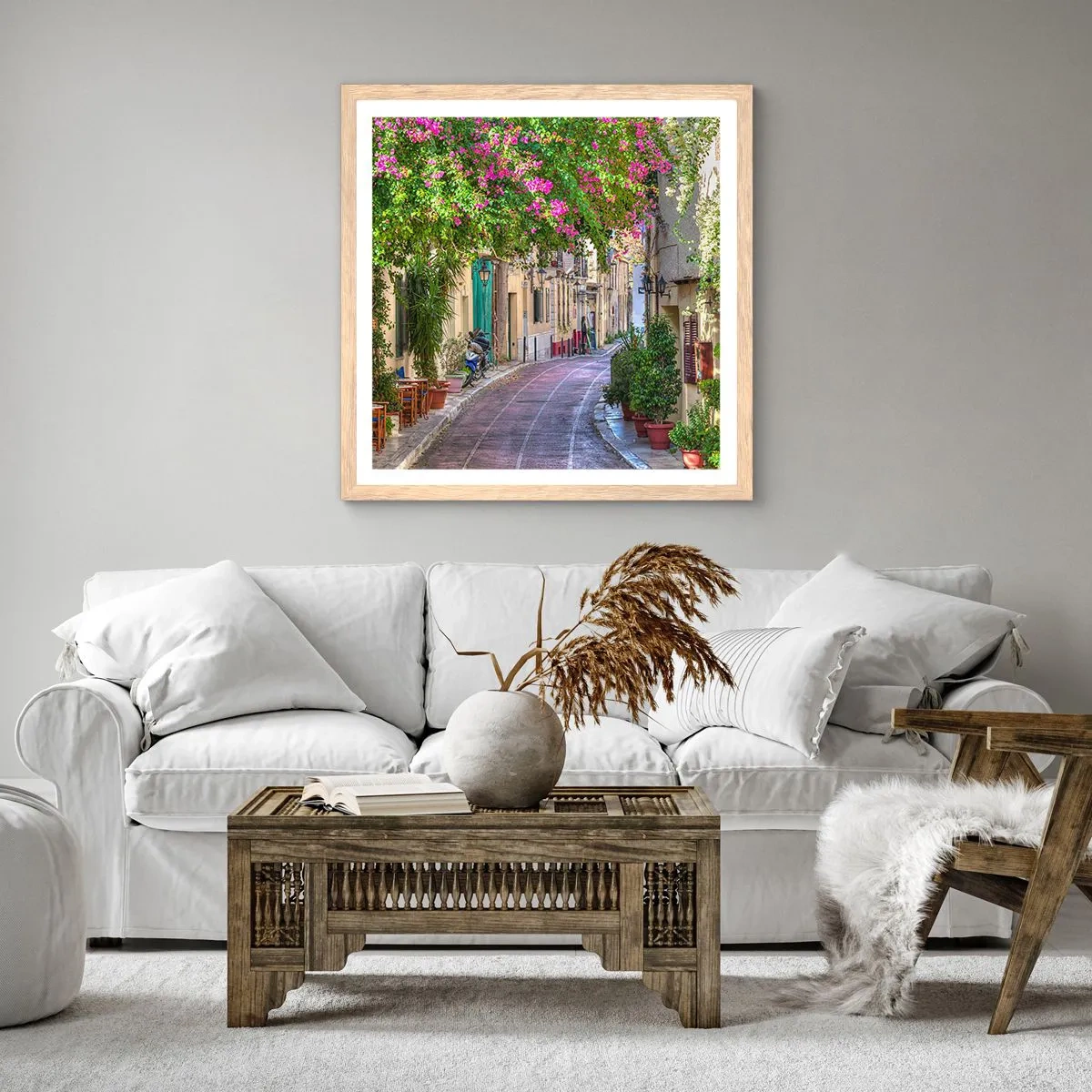Affisch i ram av ljusek - Blommande gata - 40x40 cm