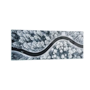 Glastavla - Bild på glas - Genom vinterskogen - 140x50 cm