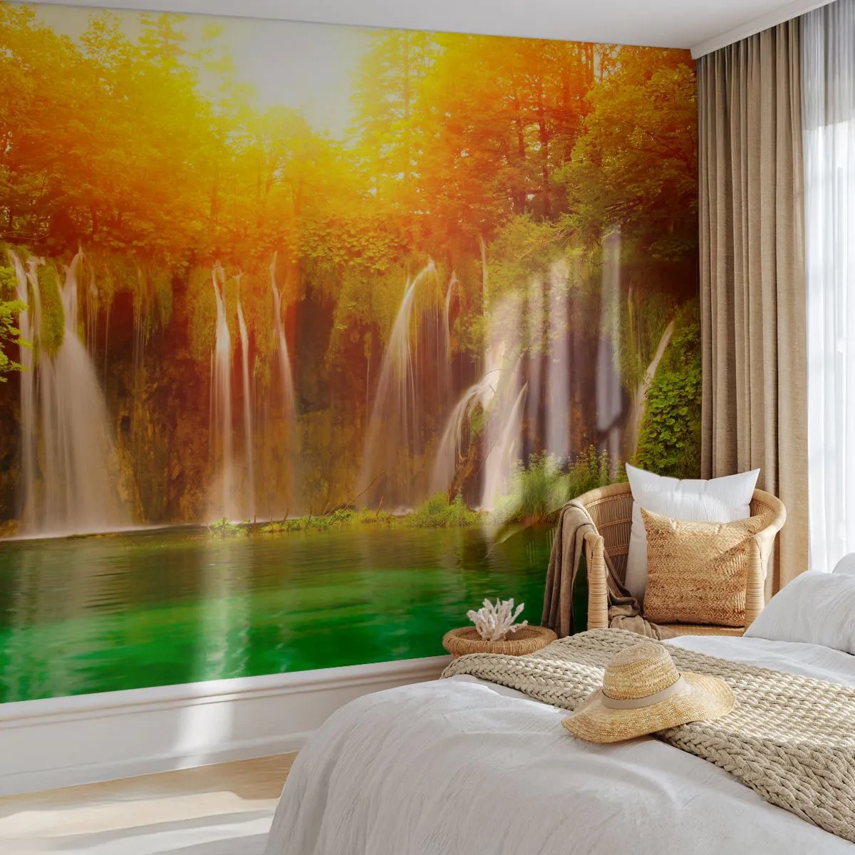 Fototapet Premium Sand - I solen och skuggan - Landskap, Vattenfall, Kroatien - 400x280 cm