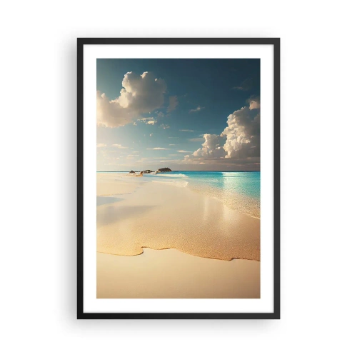 Affisch i svart ram - En strand med turkost vatten, fina moln och sand - 50x70cm - En drömlik dag - Modern väggdekoration för vardagsrum och sovrum ARTTOR