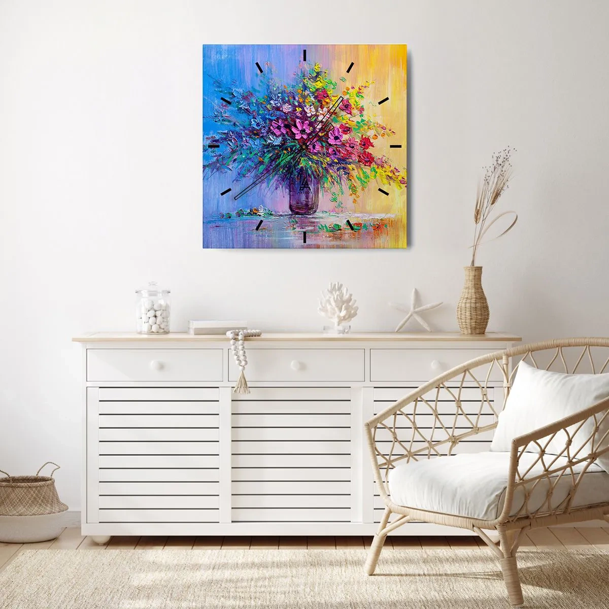 Väggklocka - Klocka på glas - Sommarängens gåva - 40x40 cm