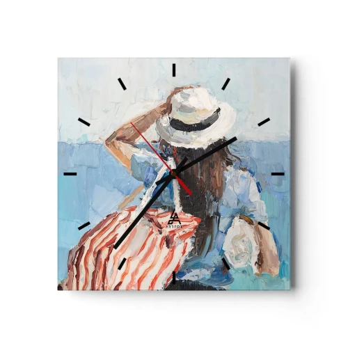 Väggklocka - Klocka på glas - Välkommen på semester - 30x30 cm