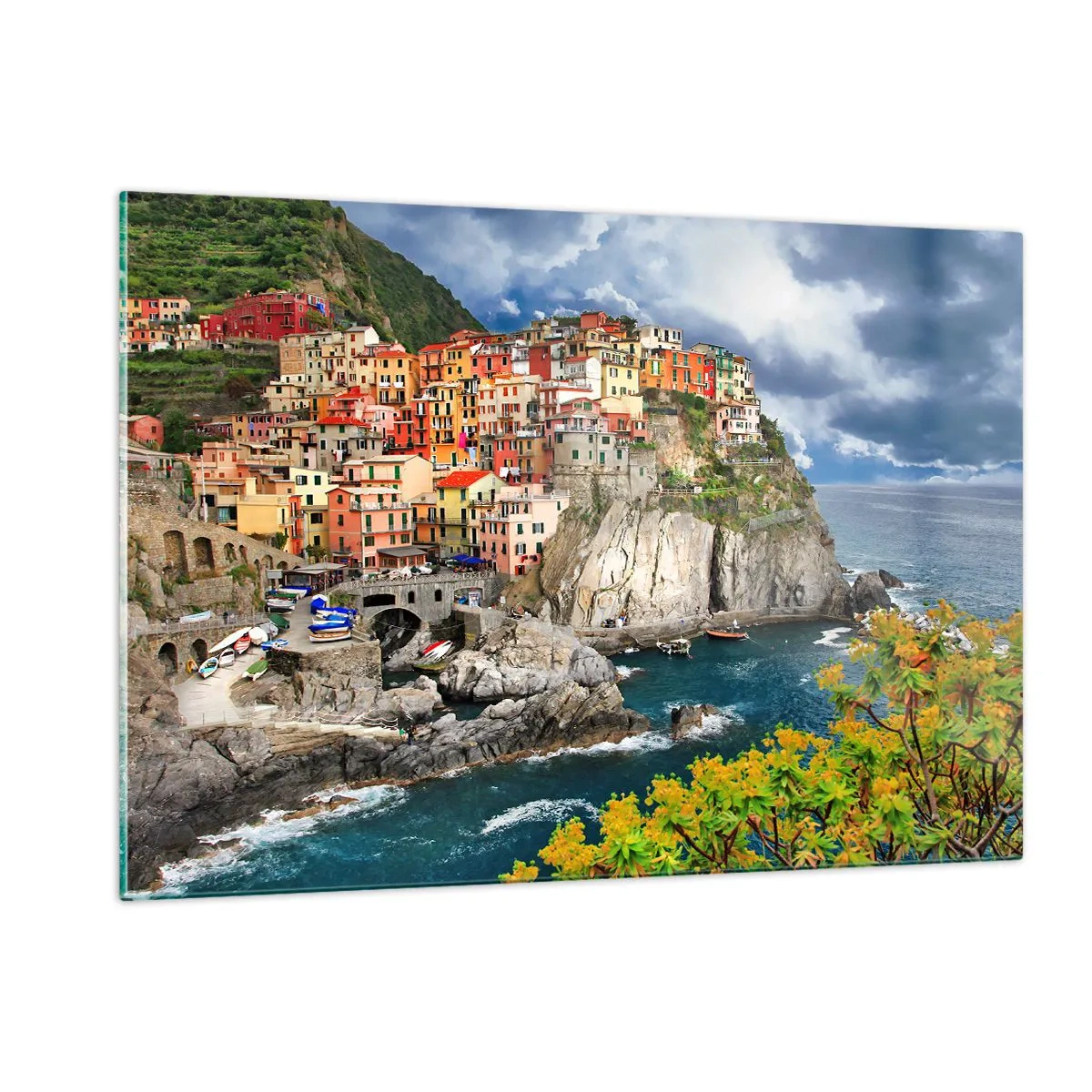 Glastavla - Bild på glas - I bergets famn - 120x80 cm