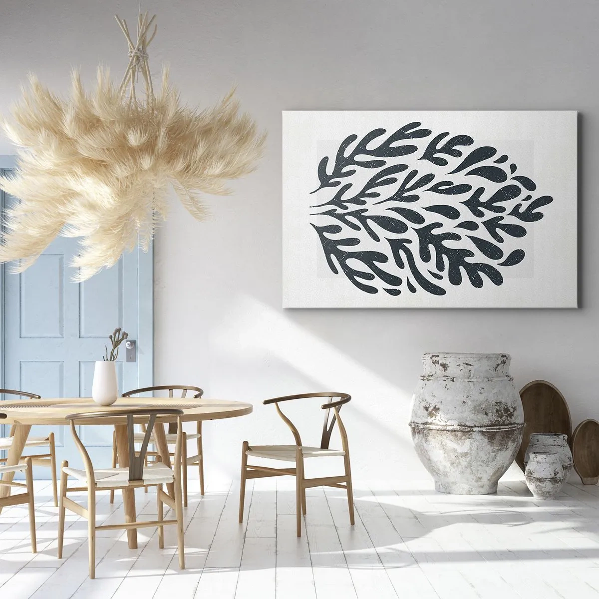 Canvastavla - Bild på duk - Mörkt abstrakt lövmotiv på en ljus bakgrund - 70x50cm - Naturens former - Modern väggdekoration för vardagsrum och sovrum ARTTOR