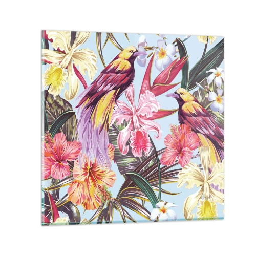 Glastavla - Bild på glas - Flingor och fjädrar - 40x40 cm