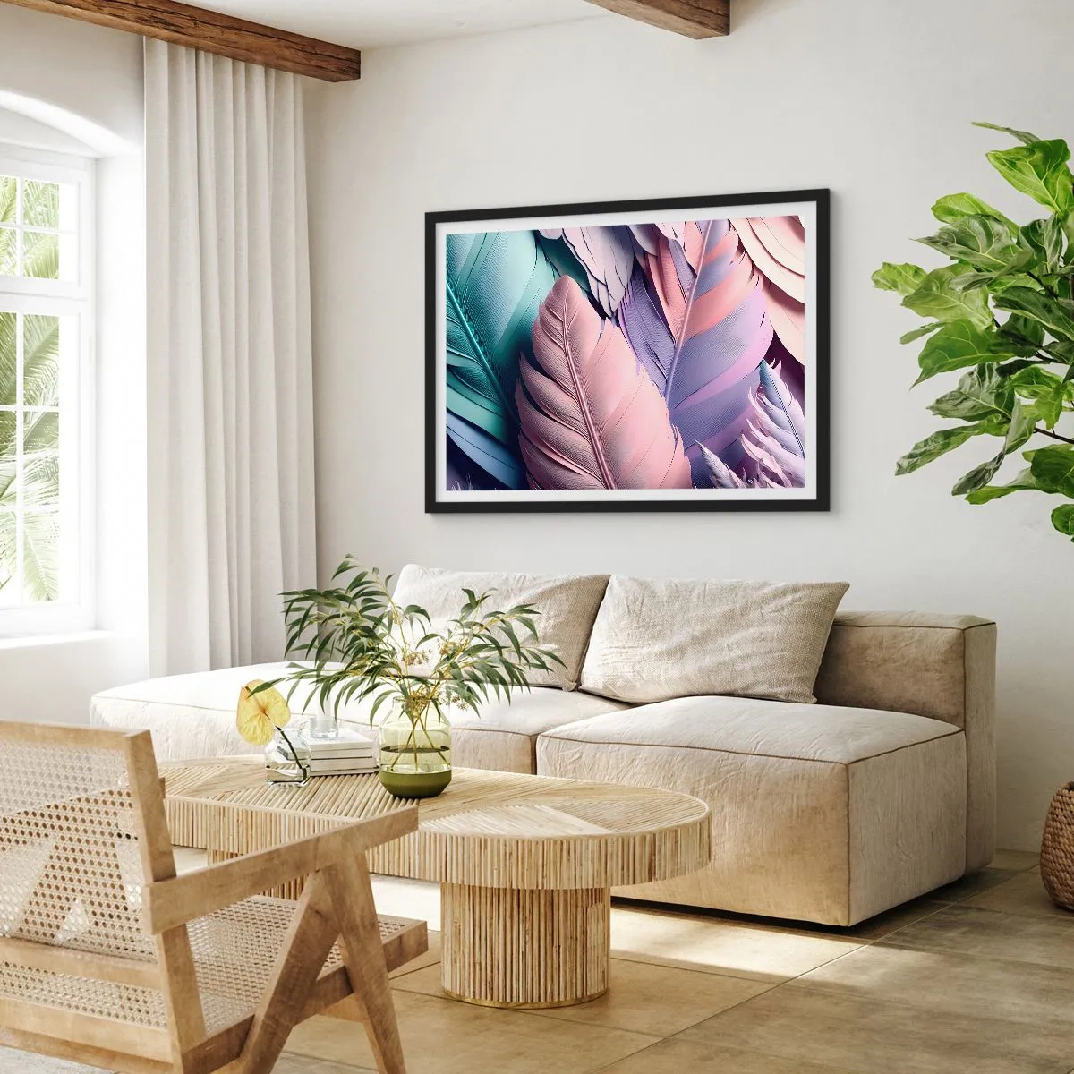 Affisch i svart ram - Fågelstil - 91x61 cm