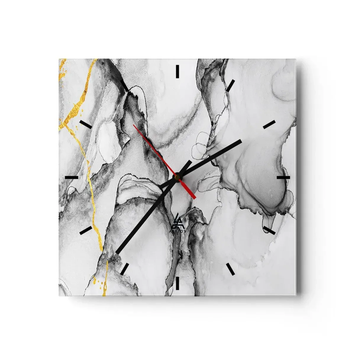 Väggklocka - Klocka på glas - Komposition med guldmotiv - 40x40 cm
