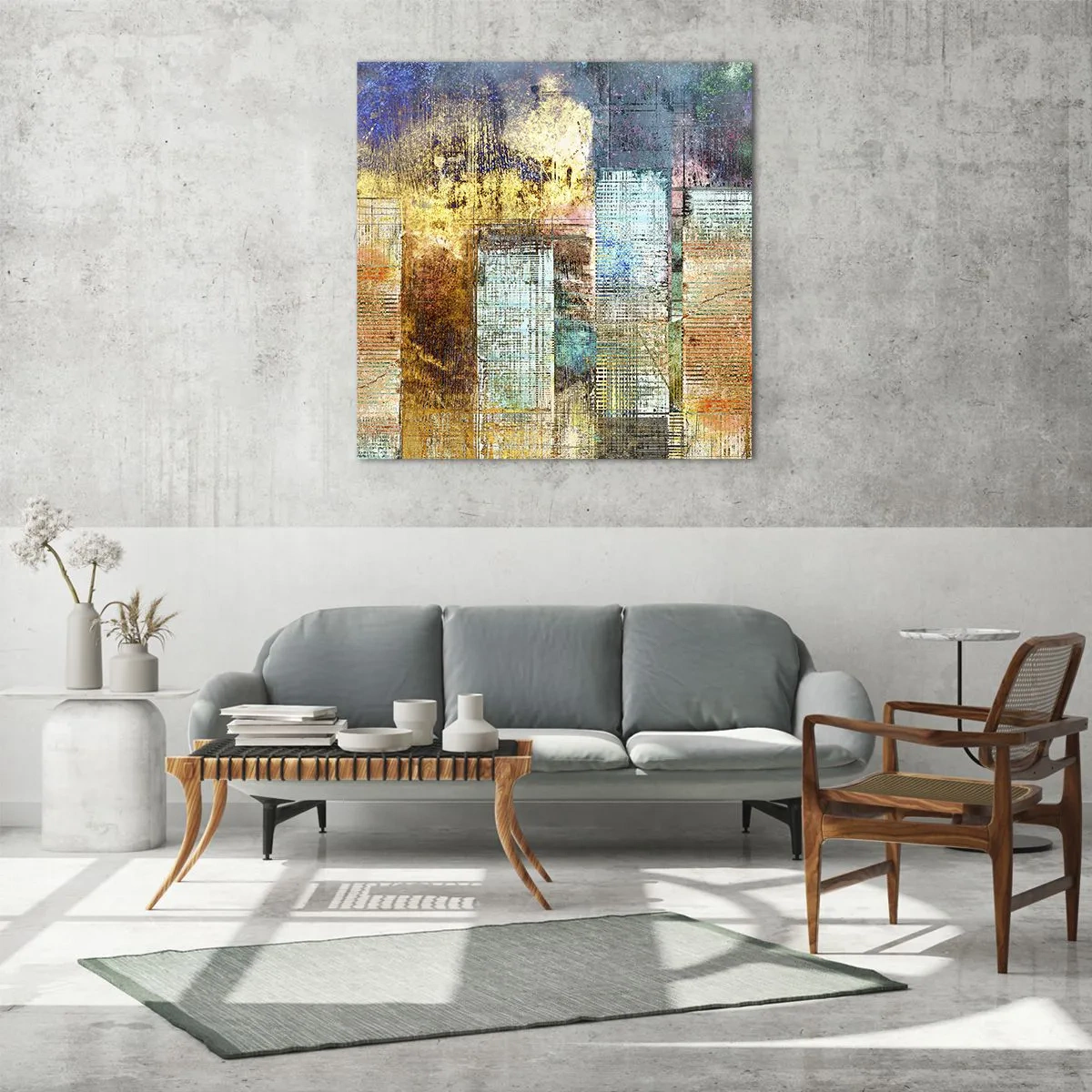Glastavla - Bild på glas - Solig metropol - 70x70 cm