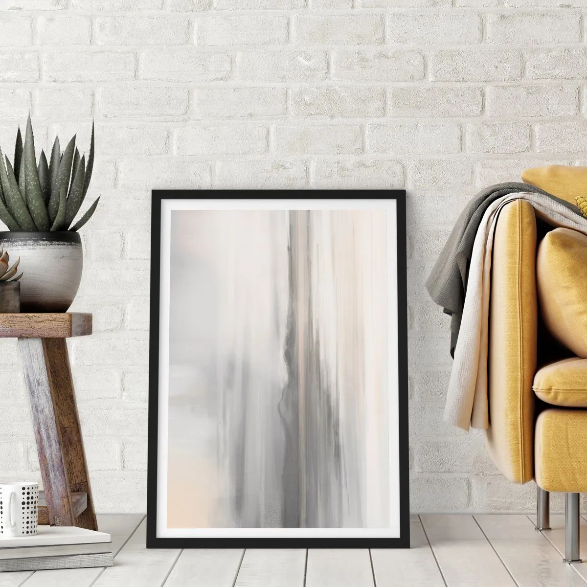 Affisch i svart ram - Subtila vertikala ränder i nyanser av grått och beige - 50x70cm - En eftertänksam bakgrund - Modern väggdekoration för vardagsrum och sovrum ARTTOR