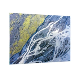 Glastavla - Bild på glas - En fågelperspektiv av jordens yta med slingrande bäckar - 70x50cm - Naturens grottmålningar - Modern väggdekoration för vardagsrum och sovrum ARTTOR