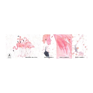 Fototapet Prov Standard Eco - Rosa bandet - Flamingos, Fåglar, Grafik - 100x30 cm