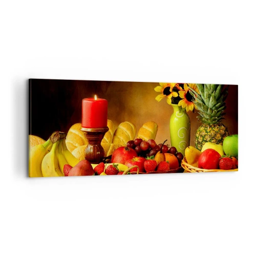 Canvastavla - Bild på duk - Stilleben med bröd och frukt - 100x40 cm