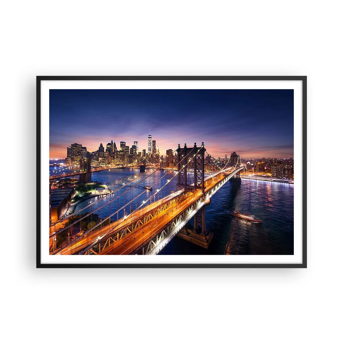 Affisch i svart ram - Över ljusbron till stadens hjärta - 100x70 cm