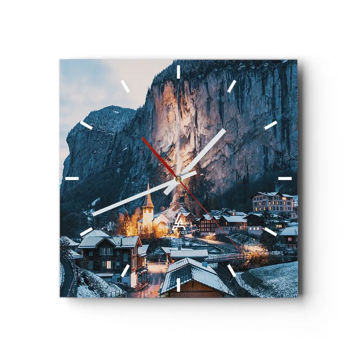 Väggklocka - Klocka på glas - Vinterns ljusa ande - 30x30 cm