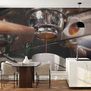 Fototapet Premium Sand - En bra stund på dagen - Kaffe, Kaffemaskin, Barista - 100x70 cm