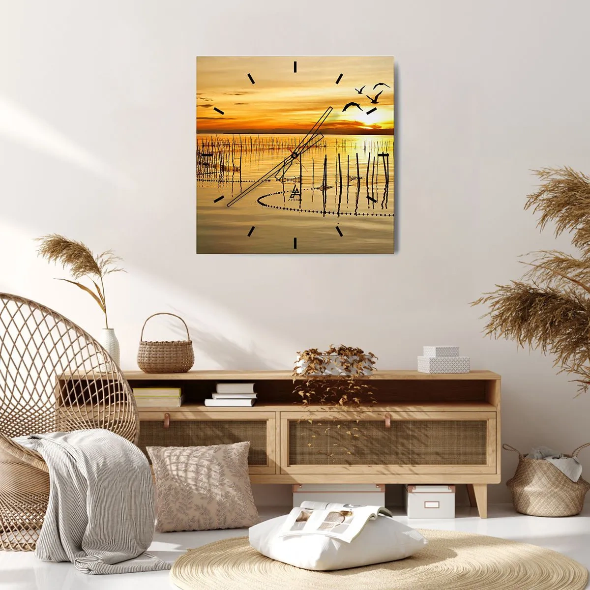 Väggklocka - Klocka på glas - Fiskevatten - 30x30 cm