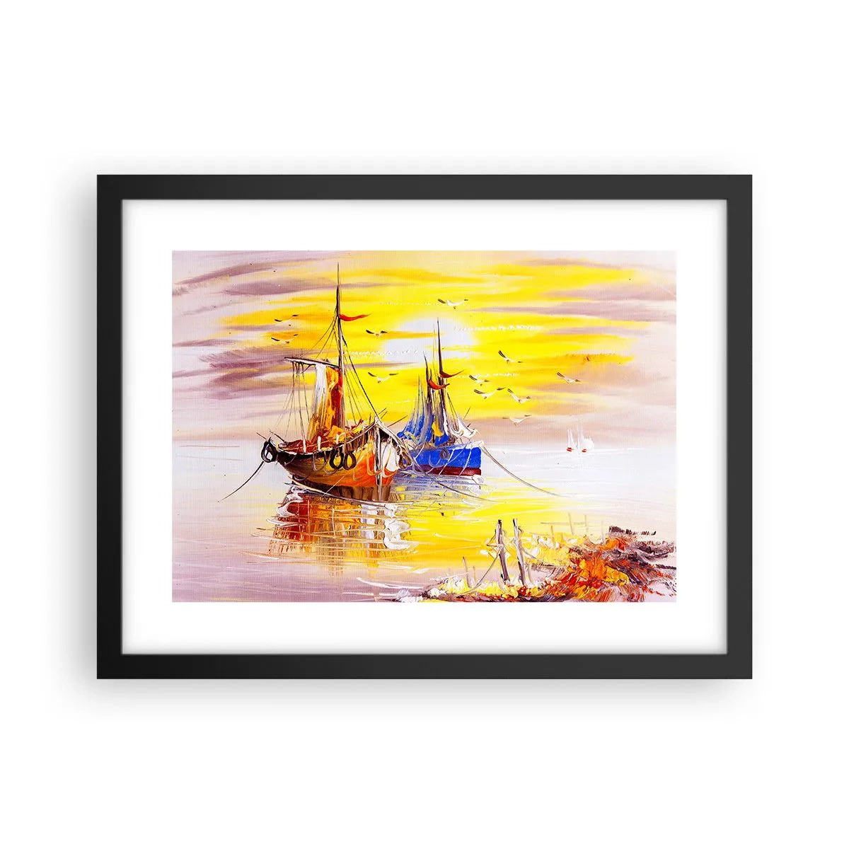 Affisch i svart ram - Välförtjänt vila i hamnen - 40x30 cm