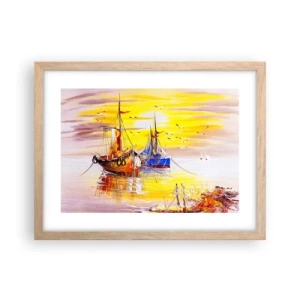 Affisch i ram av ljusek - Välförtjänt vila i hamnen - 40x30 cm