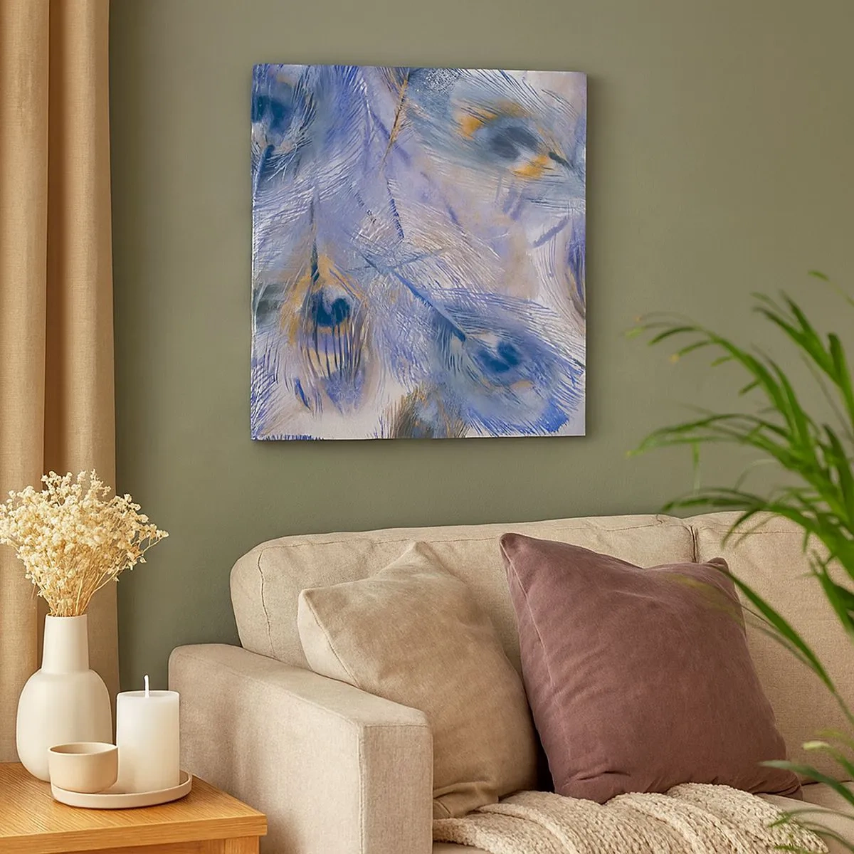 Canvastavla - Bild på duk - Komposition med påfågelsfjädrar - 30x30 cm