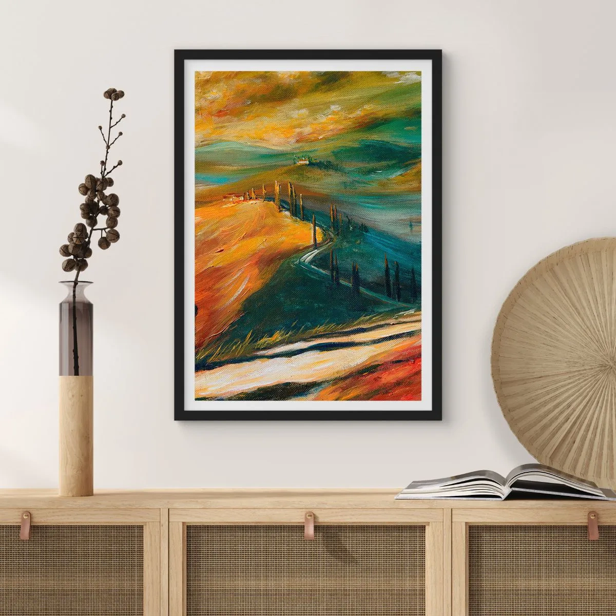 Affisch i svart ram - Toskanskt landskap - 70x100 cm