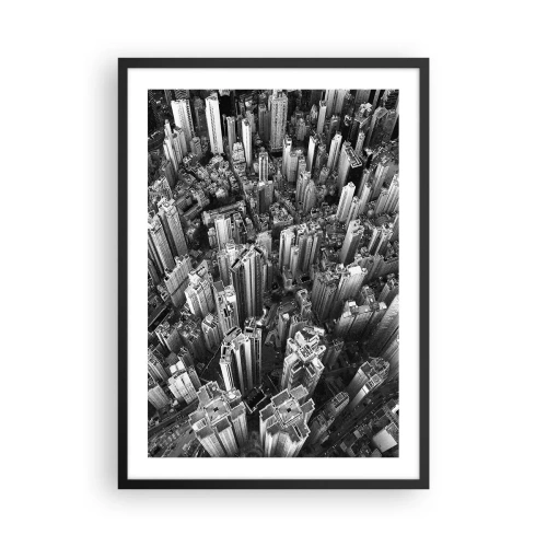 Affisch i svart ram - Flygfoto över stadens skyskrapor i svartvitt - 50x70cm - Hela tiden högre och högre - Modern väggdekoration för vardagsrum och sovrum ARTTOR