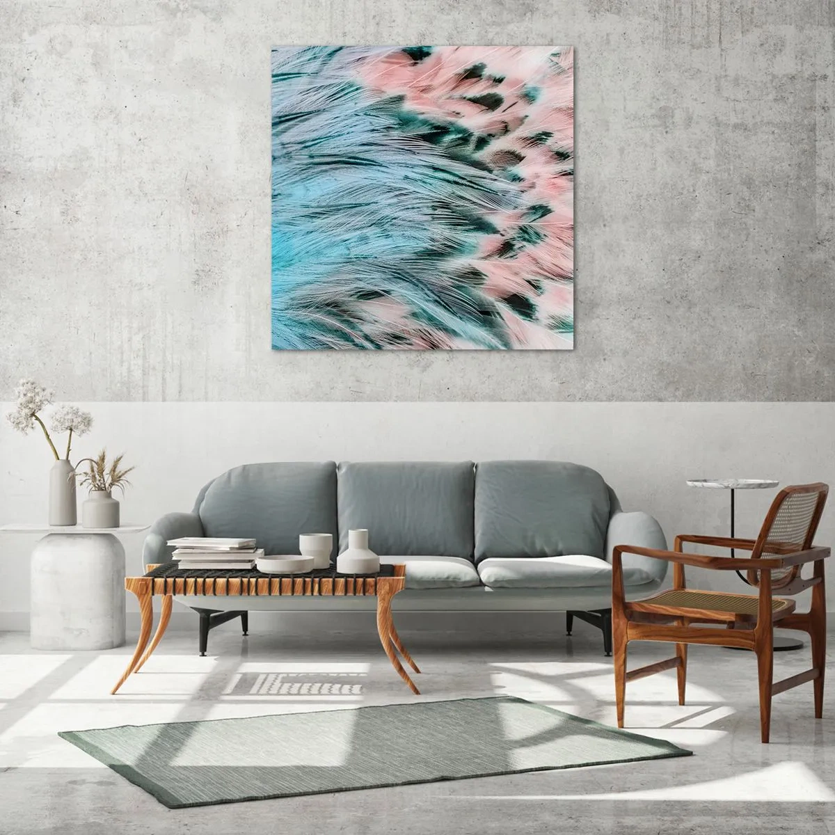 Glastavla - Bild på glas - Safir-rosa dun - 50x50 cm