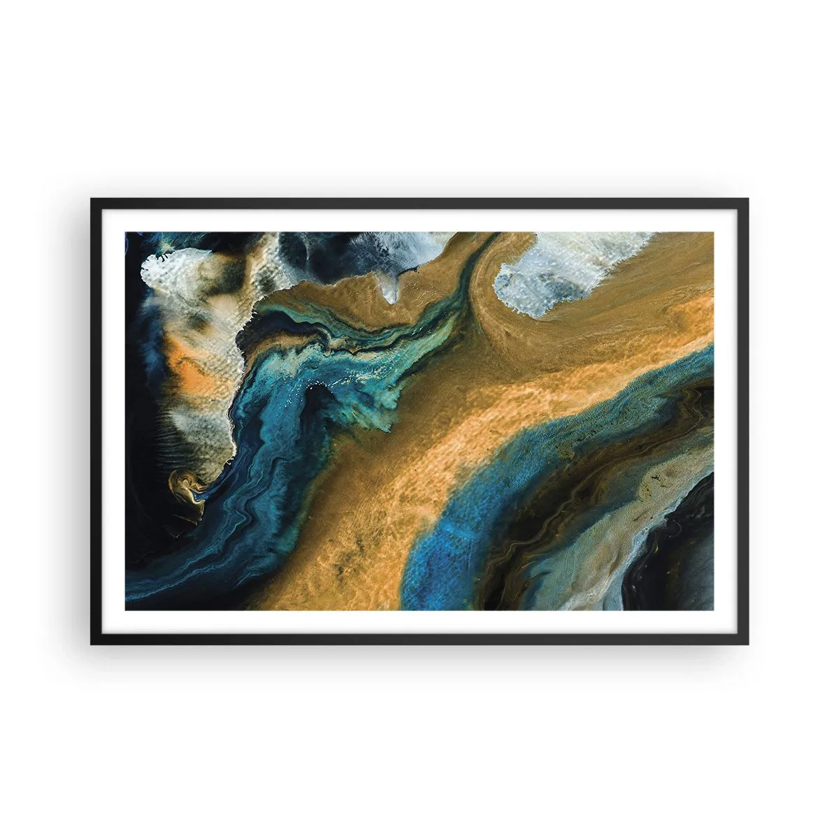 Affisch i svart ram - Blå – gul – ömsesidiga influenser - 91x61 cm