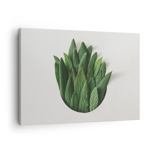 Canvastavla - Bild på duk - En komposition av gröna blad mot en ljus bakgrund - 70x50cm - Ostoppbar nyfikenhet - Modern väggdekoration för vardagsrum och sovrum ARTTOR