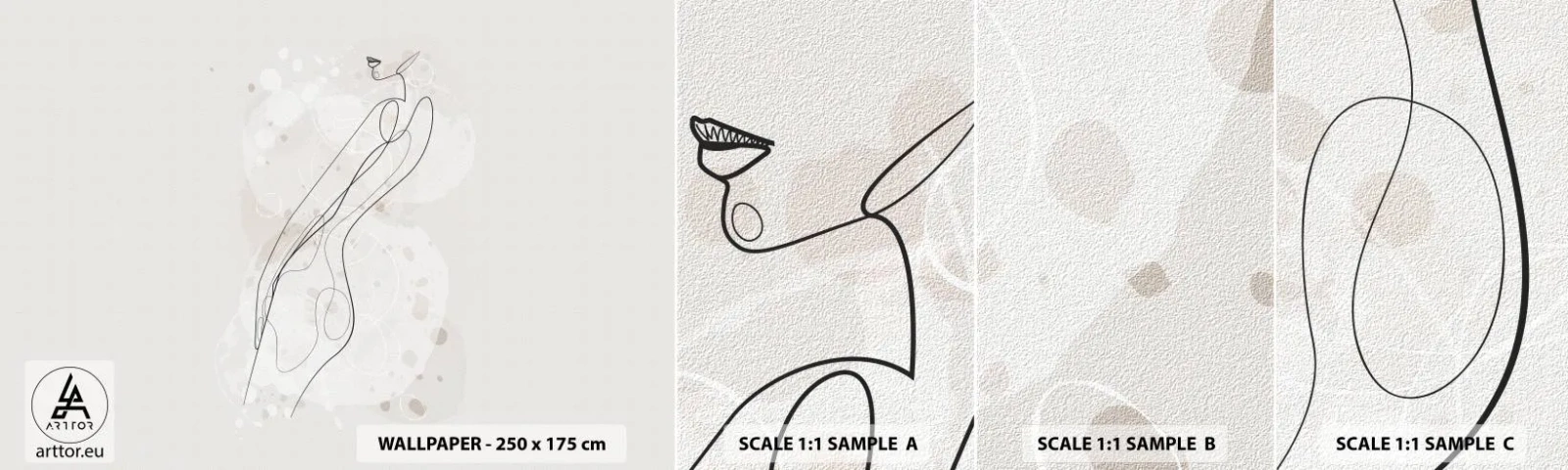 Provbit av självhäftande fototapet Deluxe Sticker - Blicken går vilse - Grafik, Linjekonst, Kvinnor - 100x30 cm