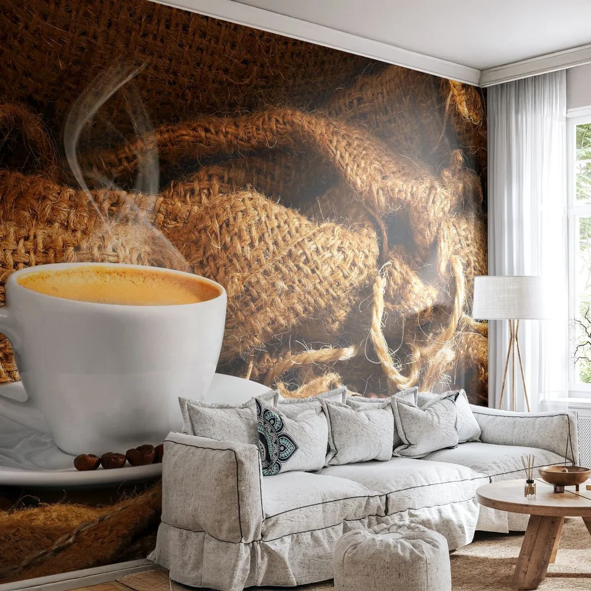 Fototapet Premium Sand - Mokkadoft och honungtjock dryck - Gastronomi, Kaffe, kopp kaffe - 300x210 cm