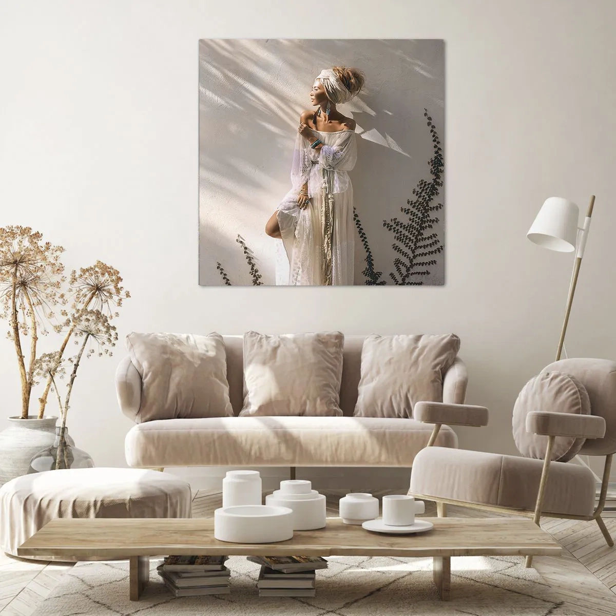 Canvastavla - Bild på duk - Solen och flickan - 50x50 cm