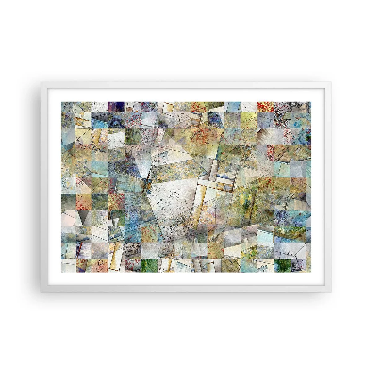 Affisch i vit ram - Geometrisk omblandning - 70x50 cm