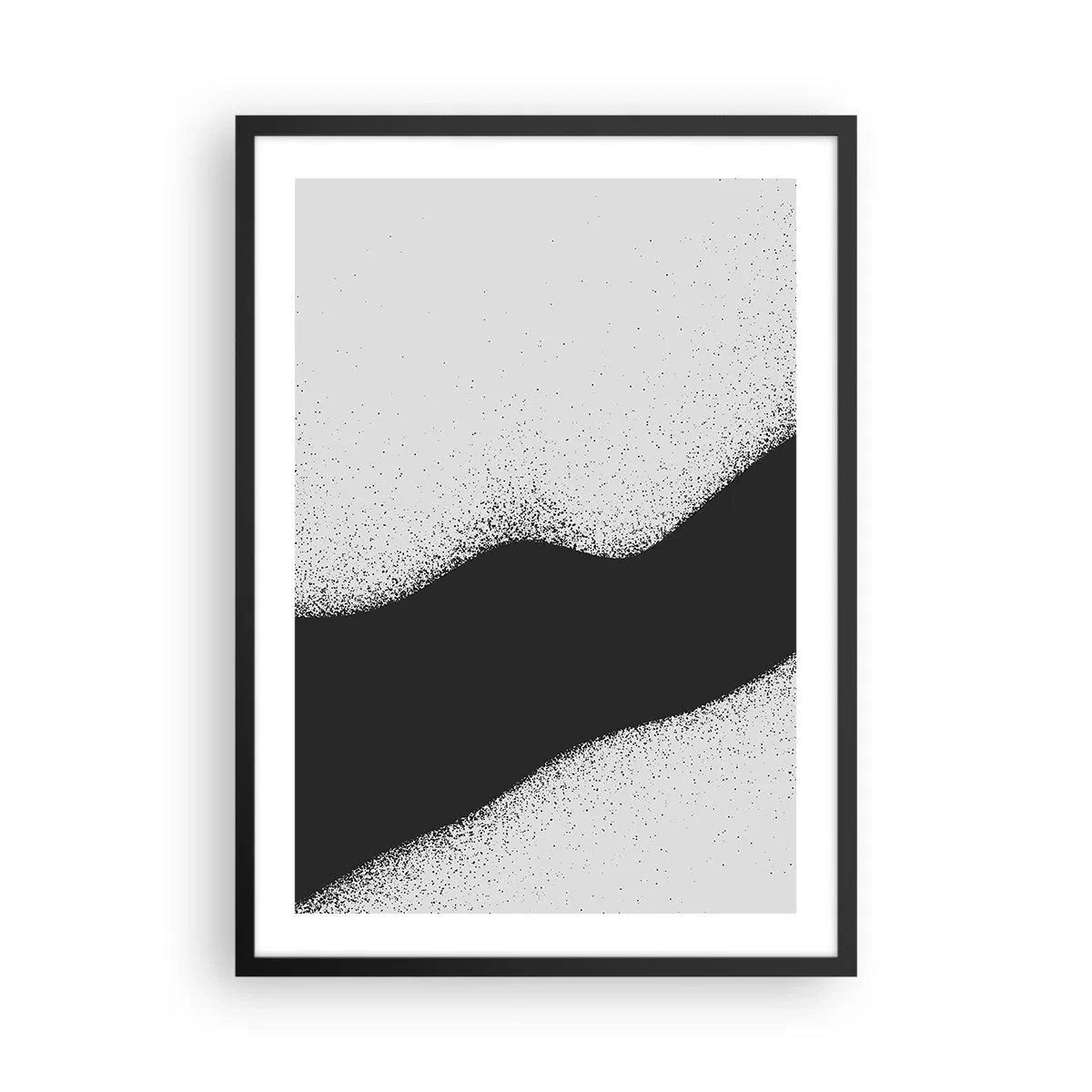Affisch i svart ram - Minimalistisk vågform i svart och grått med en kornig effekt - 50x70cm - Flytande balans - Modern väggdekoration för vardagsrum och sovrum ARTTOR