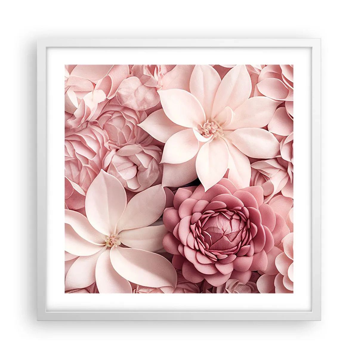 Affisch i vit ram - I rosa kronblad - 50x50 cm