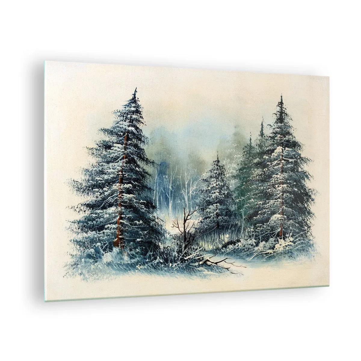 Glastavla - Bild på glas - Vinterskog med snötäckta träd mot himlen - 70x50cm - Redo för Julen - Modern väggdekoration för vardagsrum och sovrum ARTTOR