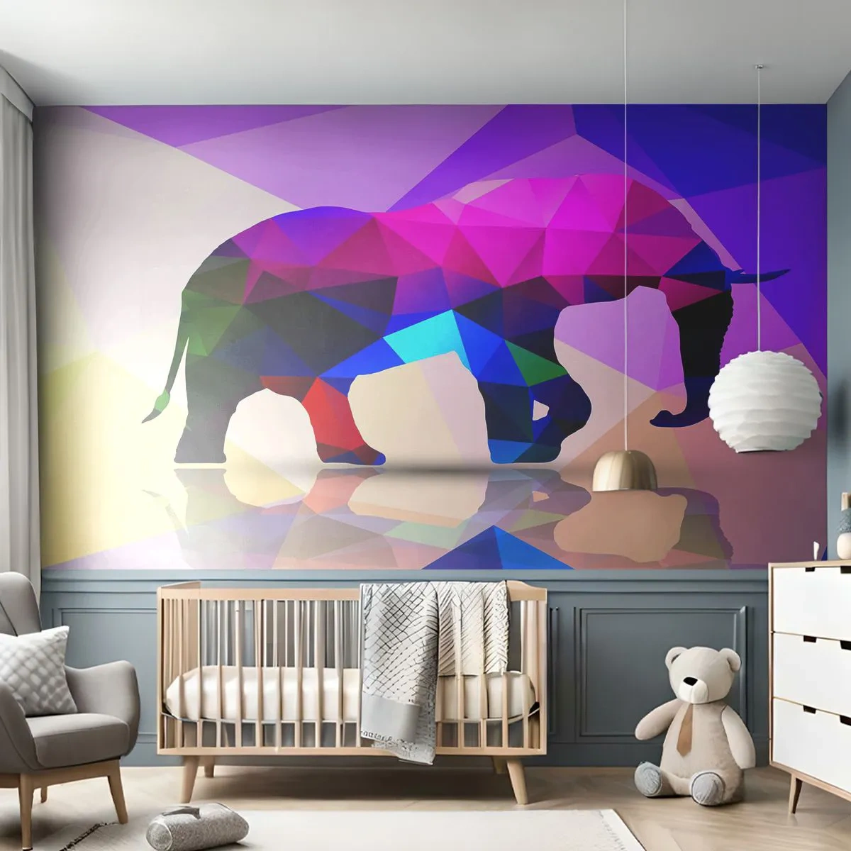 Självhäftande Fototapet Deluxe Sticker - Kristalldinosaurie - Djur, Elefant, Geometrisk figur - 250x175 cm