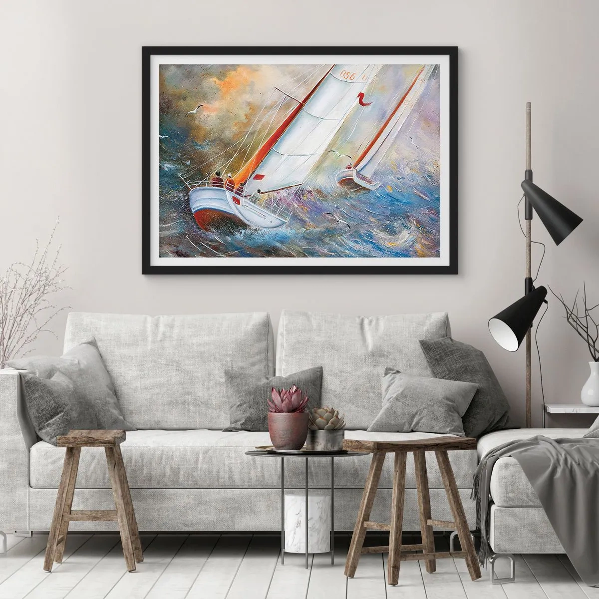 Affisch i svart ram - Springande på vågorna - 40x30 cm