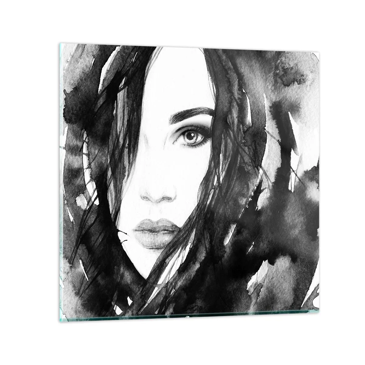 Glastavla - Bild på glas - En damportätt i svart och vit - 30x30 cm