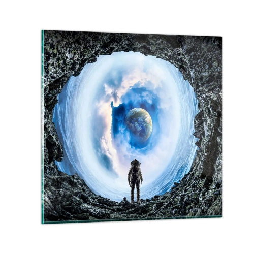 Glastavla - Bild på glas - Det är inte långt kvar hem - 70x70 cm