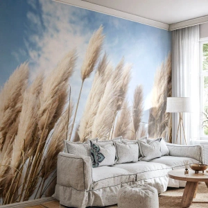 Fototapet Premium Canvas - Solig och blåsig smekning - Pampas gräs, Natur, Boho - 350x256 cm