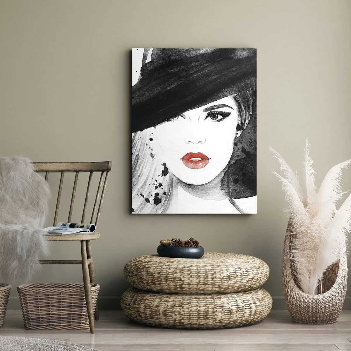 Canvastavla - Bild på duk - En dam i svart - 50x70 cm