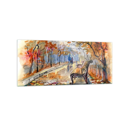 Glastavla - Bild på glas - Vandra tillsammans mot hösten - 120x50 cm