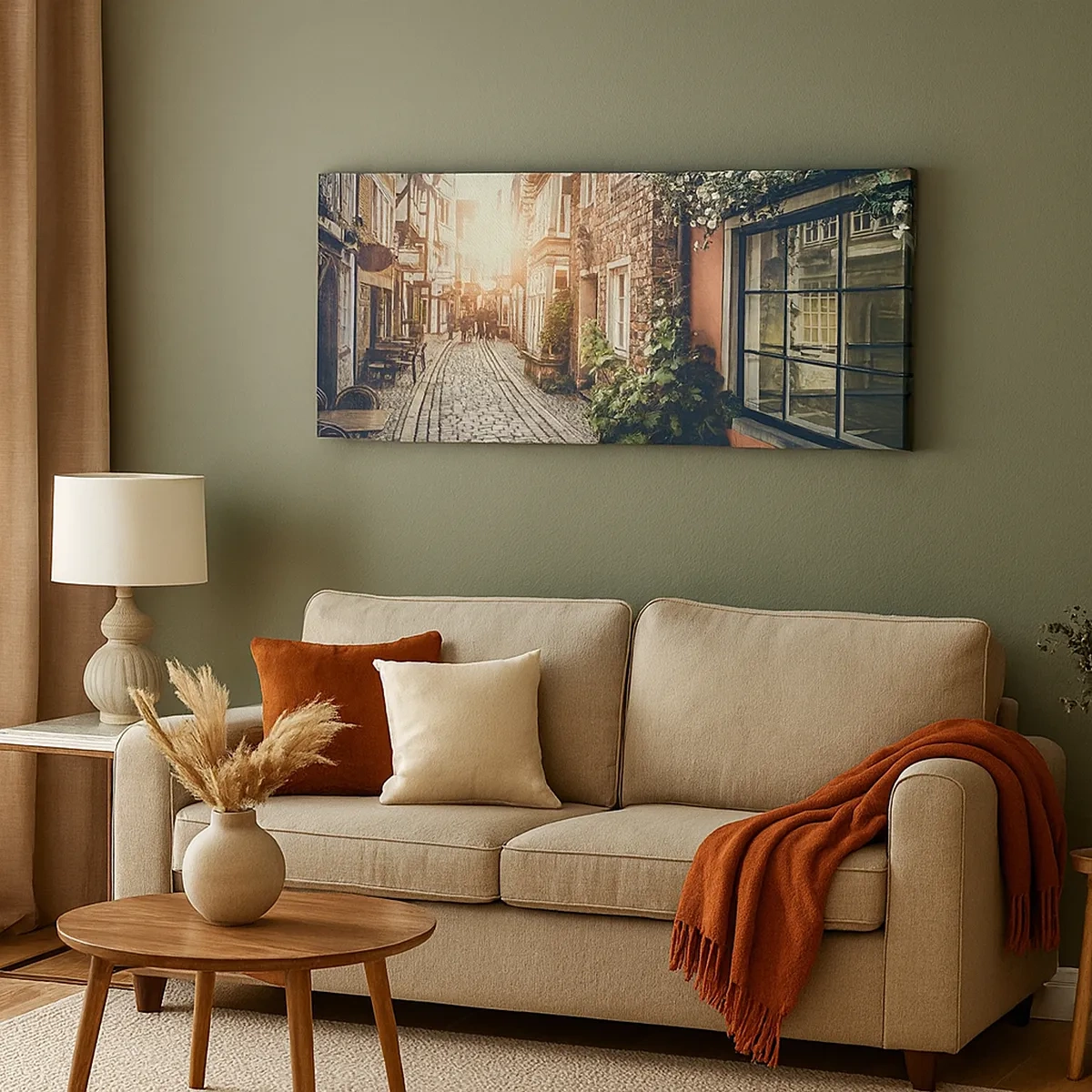 Canvastavla - Bild på duk - Rosgränd i rosa sken - 30x30 cm