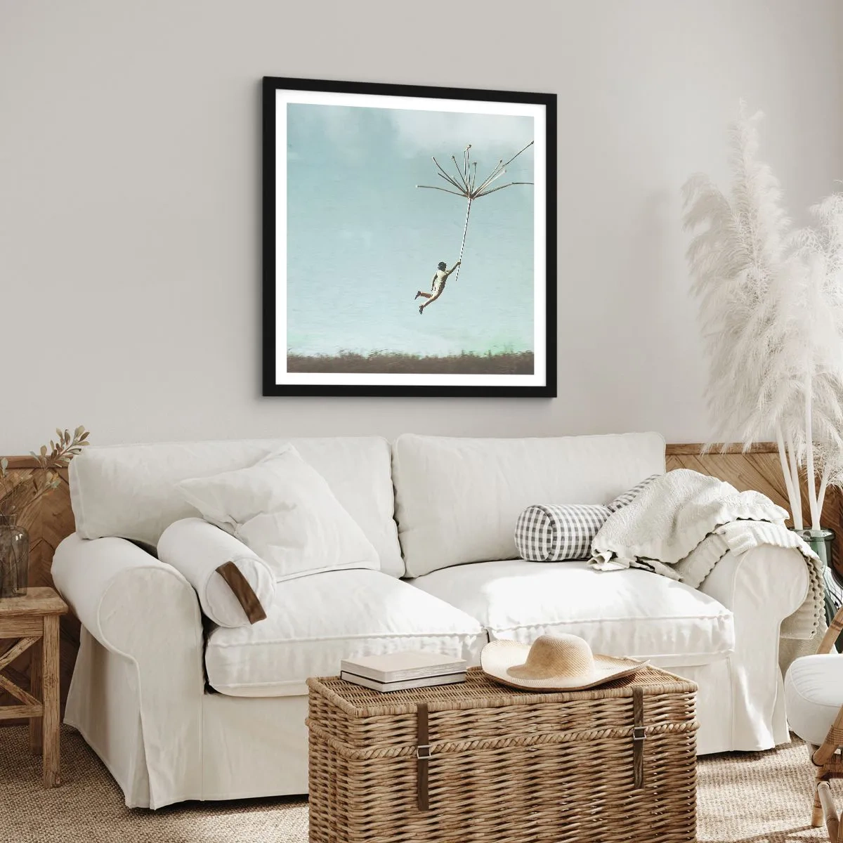 Affisch i svart ram - Drakar, maskrosor, vind - 30x30 cm