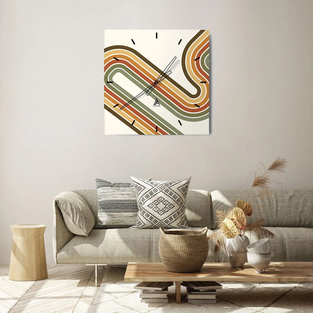 Väggklocka - Klocka på glas - Zig-zack mot målet - 30x30 cm