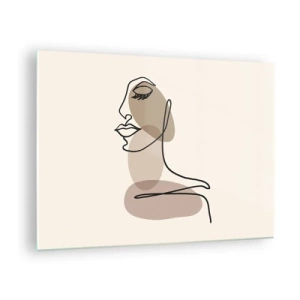 Glastavla - Bild på glas - Ett minimalistiskt kvinnoporträtt gjort med en heldragen linje. - 70x50cm - Skönhetens säkra linje - Modern väggdekoration för vardagsrum och sovrum ARTTOR