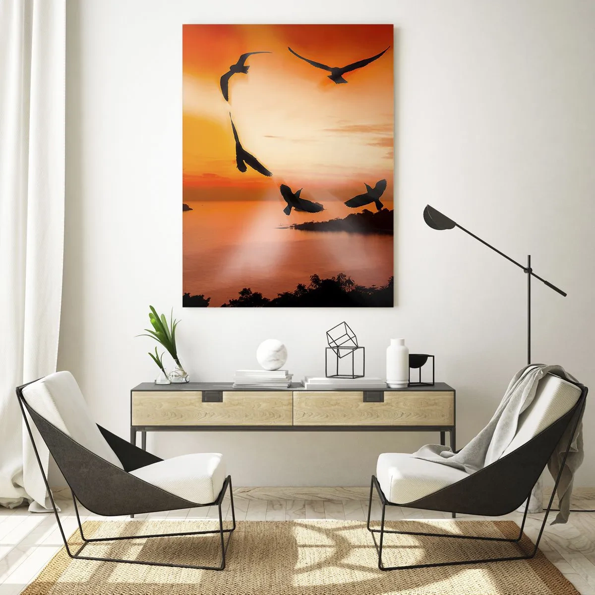 Glastavla - Bild på glas - Älska världen som fåglarna gör - 50x70 cm