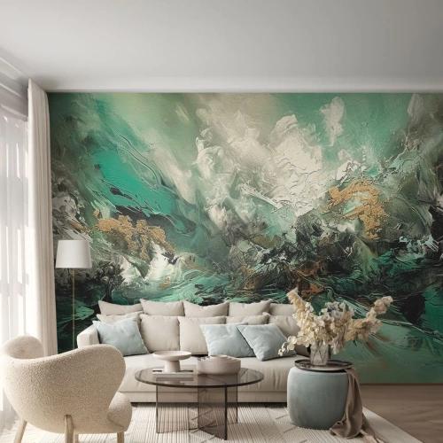 Fototapet Standard Eco - Smaragdsvart bränna - Abstraktion, Bit, Måla - 350x256 cm