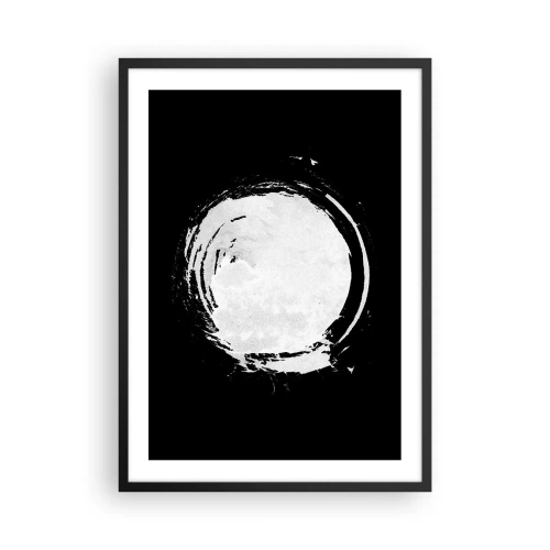 Affisch i svart ram - Vit abstrakt cirkelform på svart bakgrund - 50x70cm - Den goda vägen ut - Modern väggdekoration för vardagsrum och sovrum ARTTOR