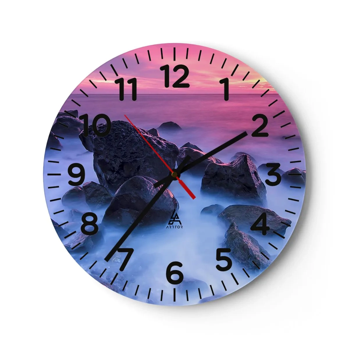 Väggklocka - Klocka på glas - Dimma och sken - 30x30 cm